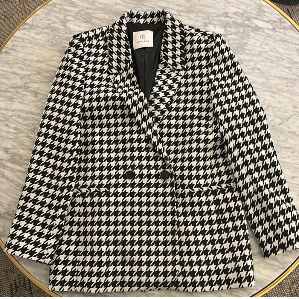 Anine Bing Black and White Houndstooth Blazer
